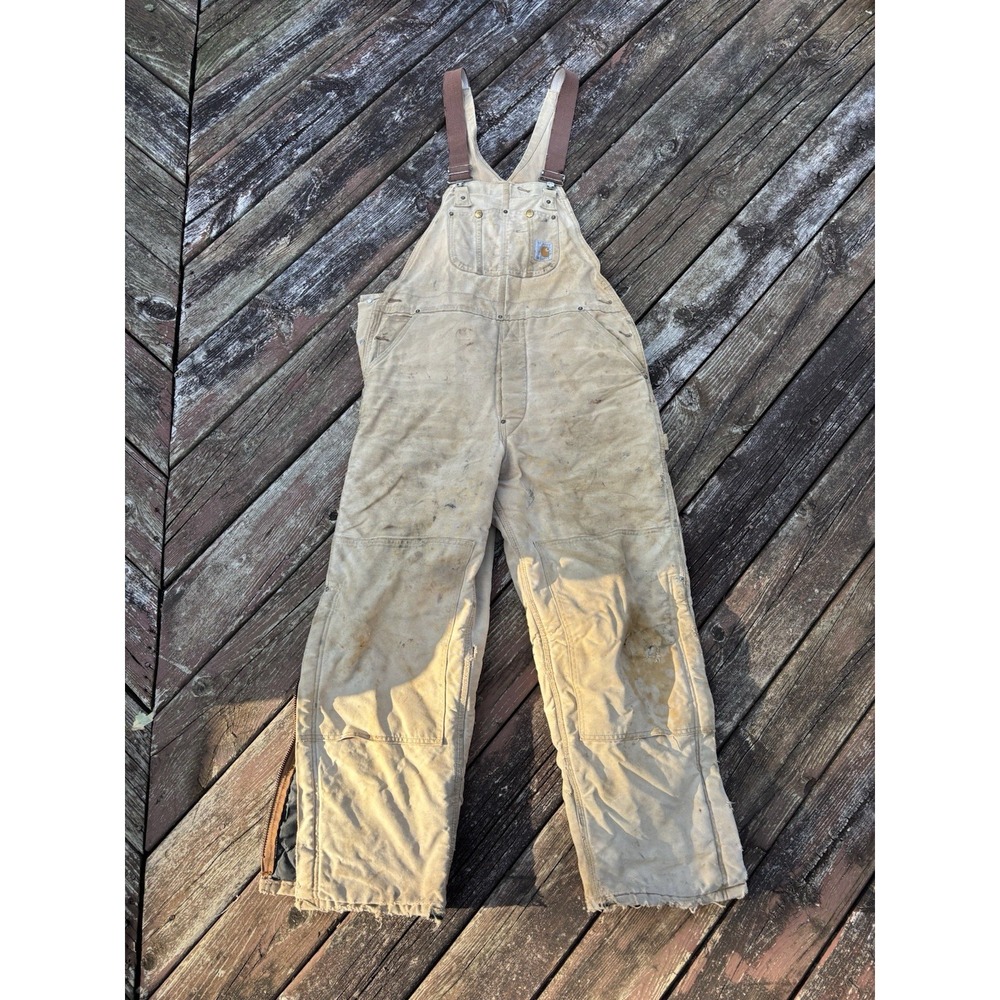 Vintage Carhartt Bib Overalls Mens 36x28 BQ186 Brown Duck Quilt Lined USA Made